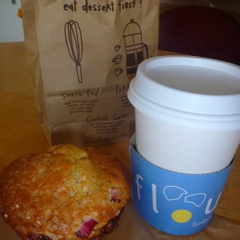 Flour Bakery + Cafe - Raspberry Rhubarb muffin + coffee-Flour Bakery & Cafe - Coffee & Tea Near Me - Cambridge, Massachusetts