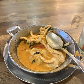 Zab Pinto Thai - 35. Red Curry with chicken (ate half before picture was taken) - Thai Near Me - Portland, Oregon