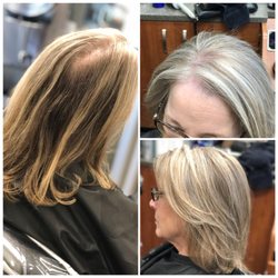 Hair by Hanna - Before (left) & after (right). I took away brassy tones and created a look that will grow in nicely and be less maintenance.
