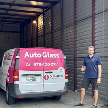 Optic-Kleer Plano - Proudly providing mobile windshield replacement services at local Plano businesses. Spencer, the owner of Optic-Kleer Plano in front of van. - Auto Glass Services Near Me - Plano, Texas