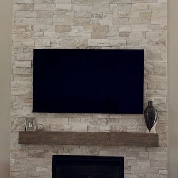Medina’s Masonry - 14 Feet stone fireplace w/ wood mantle - Masonry/Concrete Near Me - North Highlands, California Medina’s Masonry - 14 Feet stone fireplace w/ wood mantle - Masonry/Concrete Near Me - North Highlands, California