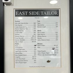East Side Tailor - Pricing