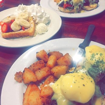 April's Pub & Grill - Steak eggs Benedict, crispy home fries and a side of French toast with fresh berries and banana. - American Near Me - Lynn, Massachusetts April's Pub & Grill - Steak eggs Benedict, crispy home fries and a side of French toast with fresh berries and banana. - American Near Me - Lynn, Massachusetts