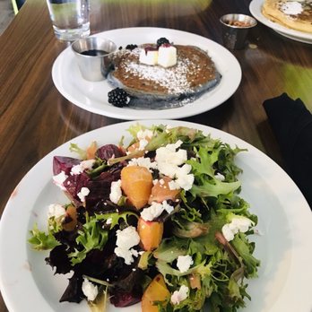The Shop - Beet salad and a blue cornmeal pancake - Breakfast & Brunch Near Me - Albuquerque, New Mexico