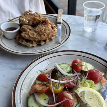 Café Etoile - salmon avocado toast and chicken and croffle - French Near Me - Berkeley, California