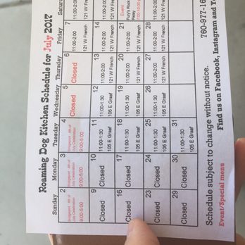 Roaming Dog Kitchen - July schedule! - Hot Dogs Near Me - Ridgecrest, California Roaming Dog Kitchen - July schedule! - Hot Dogs Near Me - Ridgecrest, California