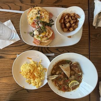 Another Broken Egg Cafe - Shrimp 'N Grits and  Smoked Salmon Benedict - Breakfast & Brunch Near Me - Dunwoody, Georgia