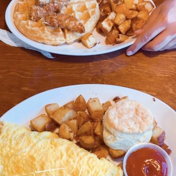 Thunderbird Cafe - chicken and waffles + potatoes. omelette, biscuit + potatoes - Breakfast & Brunch Near Me - McGaheysville, Virginia