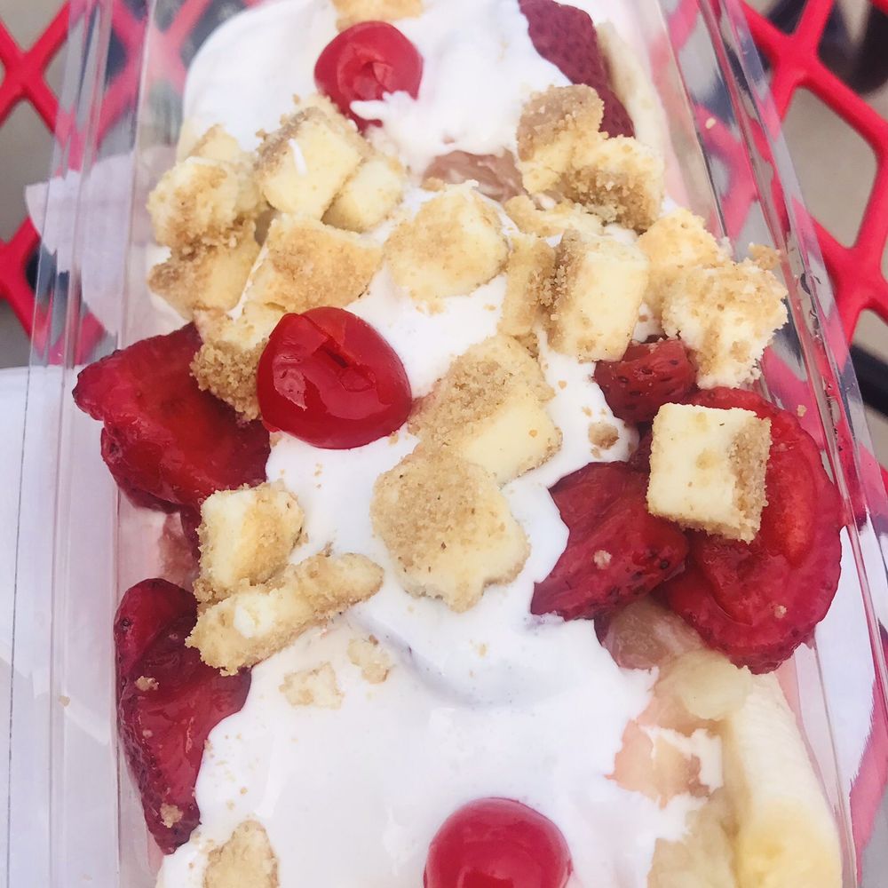 Andy's Frozen Custard - Banana split with cheesecake bites instead of nuts - Juice Bars & Smoothies Near Me - Clearwater, Florida