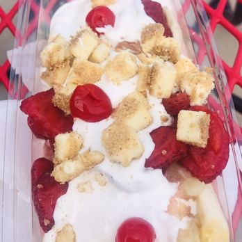 Andy's Frozen Custard - Banana split with cheesecake bites instead of nuts - Juice Bars & Smoothies Near Me - Clearwater, Florida Andy's Frozen Custard - Banana split with cheesecake bites instead of nuts - Juice Bars & Smoothies Near Me - Clearwater, Florida