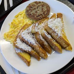 Ann's Cafe - French toast platter with scrambled eggs and turkey sausage