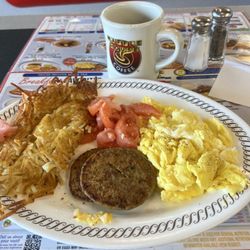 Waffle House - Eggs, chicken sausage, hashbrowns & tomatoes