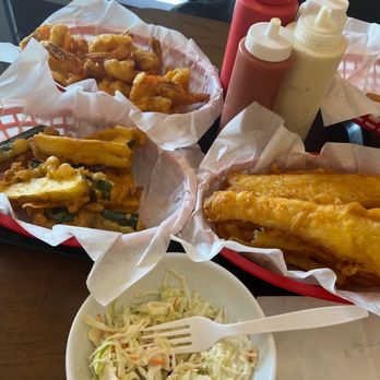 Louise's Fish & Chips - Prawns, zucchini, fish, chips, jalapeño poppers and fresh made coleslaw!!! Yummm - Seafood Near Me - Livermore, California Louise's Fish & Chips - Prawns, zucchini, fish, chips, jalapeño poppers and fresh made coleslaw!!! Yummm - Seafood Near Me - Livermore, California
