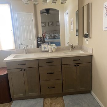 Desert Valley Concepts - Remodeled from one sink vanity to a two sink vanity. Also moved mirror to be centered and replaced light fixture. - General Contractors Near Me - Peoria, Arizona Desert Valley Concepts - Remodeled from one sink vanity to a two sink vanity. Also moved mirror to be centered and replaced light fixture. - General Contractors Near Me - Peoria, Arizona
