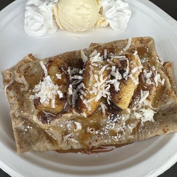 Blossom Bee - Peanut Butter, caramelized banana and toasted coconut! - Creperies Near Me - Dublin, California Blossom Bee - Peanut Butter, caramelized banana and toasted coconut! - Creperies Near Me - Dublin, California