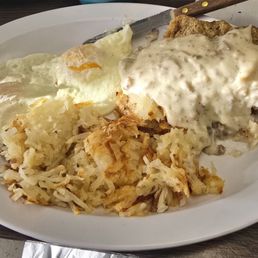 Chicken fried steak breakfast with gravy