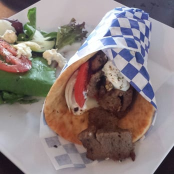 Santorini Cafe - Lamb gyro with a side salad (and some leftover baked fetta on top)! - Greek Near Me - Austin, Texas Santorini Cafe - Lamb gyro with a side salad (and some leftover baked fetta on top)! - Greek Near Me - Austin, Texas