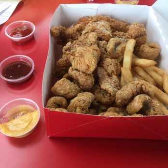 Hip Hop Fish & Chicken - Pick 2 with catfish nuggets (delicious!) and chicken gizzards (not a fan) - American Near Me - Baltimore, Maryland