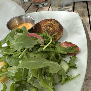 Pepe's Wharf Restaurant - Crab cake /side arugula salad and Remoulade sauce! - New American Near Me - Provincetown, Massachusetts