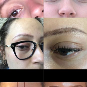 Alluring Permanent Makeup - 1st row; natural eyebrows and pencil draw. 2nd; eyebrow removal process. Disgusting and painful. 3rd; completely uneven eyebrows by Mimi. - Permanent Makeup Near Me - Las Vegas, Nevada