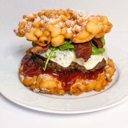 I used the delicious Classic Funnel Cakes to make a giant burger at home.