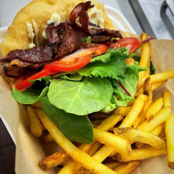 Auntie’s Emporium - BLT on fry bread with organic mixed greens and fresh basil is absolutely delicious! - Desserts Near Me - Arlee, Montana Auntie’s Emporium - BLT on fry bread with organic mixed greens and fresh basil is absolutely delicious! - Desserts Near Me - Arlee, Montana