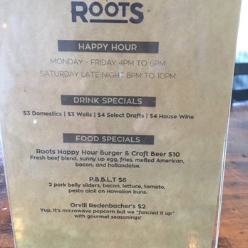 Roots - Happy Hour Menu. - Beer Bar Near Me - East Norriton, Pennsylvania Roots - Happy Hour Menu. - Beer Bar Near Me - East Norriton, Pennsylvania