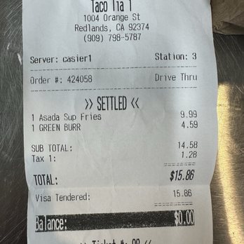 Taco Tia - Receipt - Mexican Near Me - Redlands, California Taco Tia - Receipt - Mexican Near Me - Redlands, California