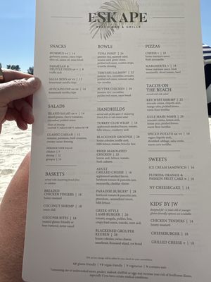 Menu photo 1 Eskape Beach Bar and Grill Clearwater, FL Menu photo 1 Eskape Beach Bar and Grill Clearwater, FL
