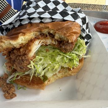 Roxy's Arcade - Double-fried chicken sandwich. - Arcades Near Me - Cambridge, Massachusetts