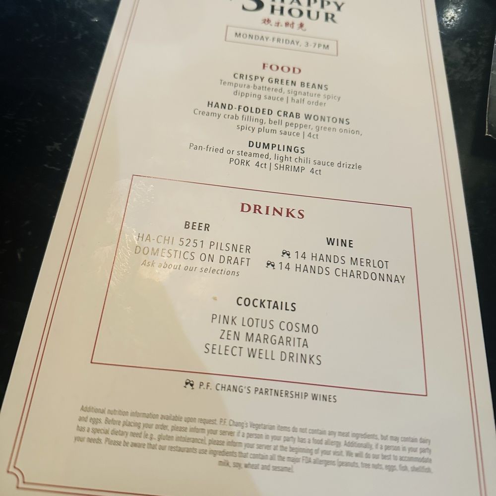 P.F. Chang's - Happy Hour menu. - Chinese Near Me - Wauwatosa, Wisconsin P.F. Chang's - Happy Hour menu. - Chinese Near Me - Wauwatosa, Wisconsin