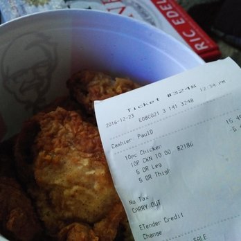 KFC - Heres the reciept and the bucket of chicken 5 legs and 5 thighs original recipe only for $10. - Fast Food Near Me - Clackamas, Oregon