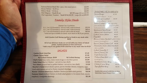 Menu photo 6 Sutton County Steak House Sonora, TX