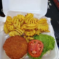 Easy Mile - Chicken burger (fully dressed) with waffle fries