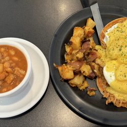 The Little Village Cafe - Portuguese Beans and Cacoila Benedict.