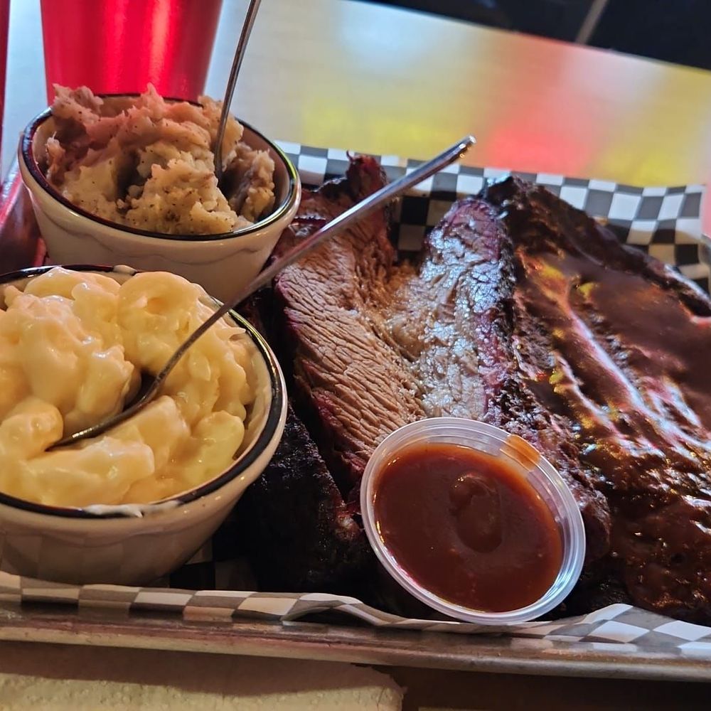 Jasper's Barbeque - Got a 2 meat combo of brisket and bbq ribs side of mashed potatoes and a mac n cheese. - Barbeque Near Me - Big Bear Lake, California Jasper's Barbeque - Got a 2 meat combo of brisket and bbq ribs side of mashed potatoes and a mac n cheese. - Barbeque Near Me - Big Bear Lake, California