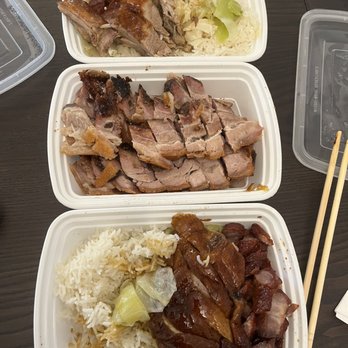 Wang Wang Queens - Two 2 meat combos over rice and half pound lb roast pig - Cantonese Near Me - Flushing, New York