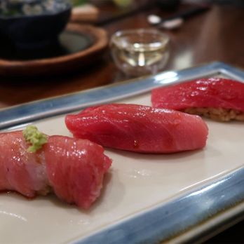 Sushi Jin - Blue fin tuna trio ($22.50CAD akami, chutoro, otoro) - Japanese Near Me - Vancouver, British Columbia