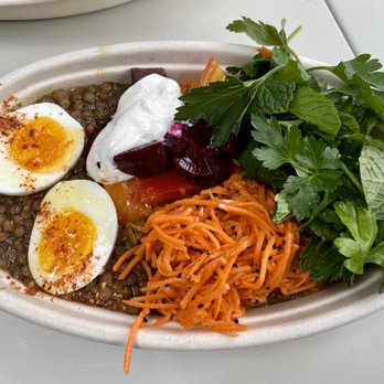 Fava Restaurant - Salad of beets with warm lentils, carrots, herb salad, yogurt, and an egg - Salad Near Me - Berkeley, California Fava Restaurant - Salad of beets with warm lentils, carrots, herb salad, yogurt, and an egg - Salad Near Me - Berkeley, California