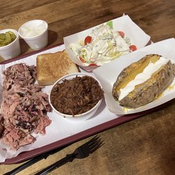 Smokin' Joe's Rib Ranch - Two Meat Plate w/Texas toast, baked potato and wedge salad.