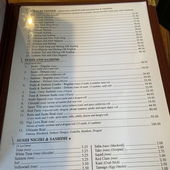 Fuji Japanese Steakhouse - Hibachi page in menu - Japanese Near Me - Kill Devil Hills, North Carolina