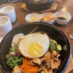 Bibimbab (egg should be sunny side up.. but it was well done :/)   No miso soup or anything comes with it