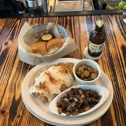 The Old Plantation Restaurant - Country fried steak w/ fried okra & sautéed mushrooms!