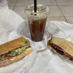 Italian Lover on sub roll AND a BLT on sour dough bread with my delish Palm Beach Hand-shaken Tea!