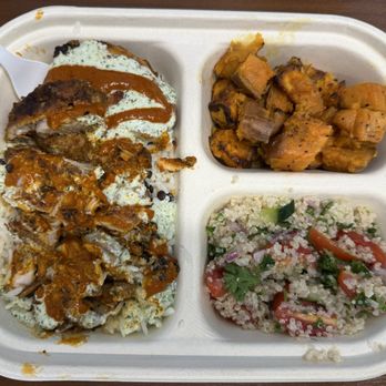 Just Salad - Harissa Chicken Market Plate, but w/ sweet potato (because they were out of cauliflower). - Salad Near Me - Boston, Massachusetts Just Salad - Harissa Chicken Market Plate, but w/ sweet potato (because they were out of cauliflower). - Salad Near Me - Boston, Massachusetts