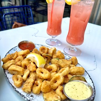 Plank Provisions - Potato Crusted Calamari ($14 during happy hour)! + Strawberry Surfer ($7) - Seafood Near Me - Omaha, Nebraska Plank Provisions - Potato Crusted Calamari ($14 during happy hour)! + Strawberry Surfer ($7) - Seafood Near Me - Omaha, Nebraska