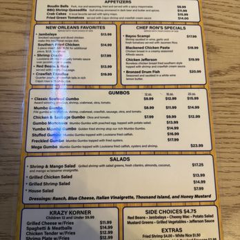 Chef Ron's Gumbo Stop - Menu side two - Cajun/Creole Near Me - Metairie, Louisiana Chef Ron's Gumbo Stop - Menu side two - Cajun/Creole Near Me - Metairie, Louisiana