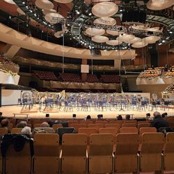 Concert stage decorated for the holidays