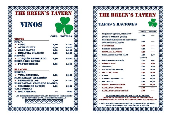 Menu photo 3 The Breens Tavern A Coruña, C Menu photo 3 The Breens Tavern A Coruña, C