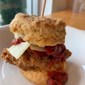 Chewie's Chicken & Biscuits - forgot the name but this one had pepperoni and pizza sauce with cheese a their famous chicken fillet in the middle....wow! - Sandwiches Near Me - Vancouver, British Columbia